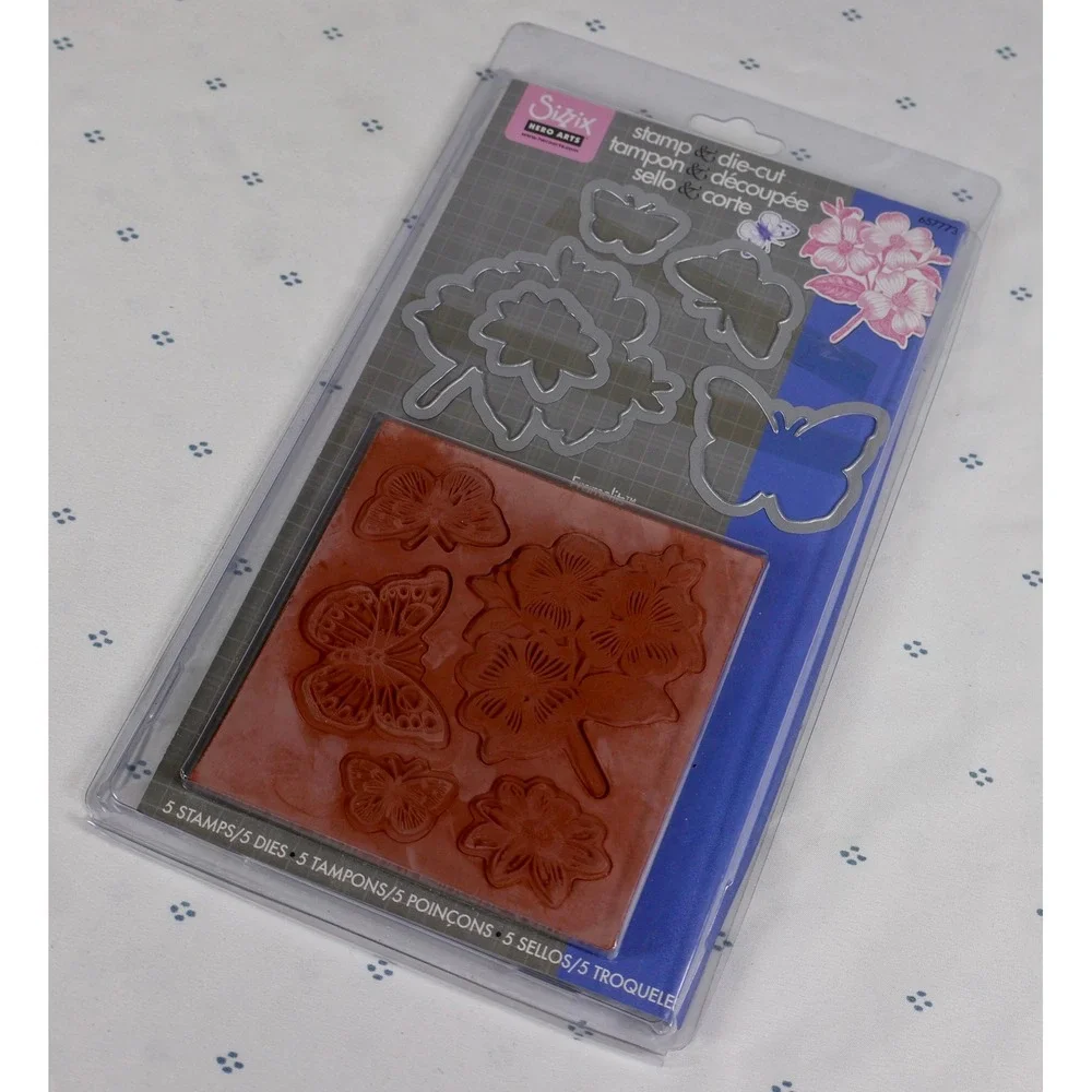 SIZZIX Hero Arts Stamp & Die Cut Set Flowers‎ Butterflies Cling Rubber Framelits